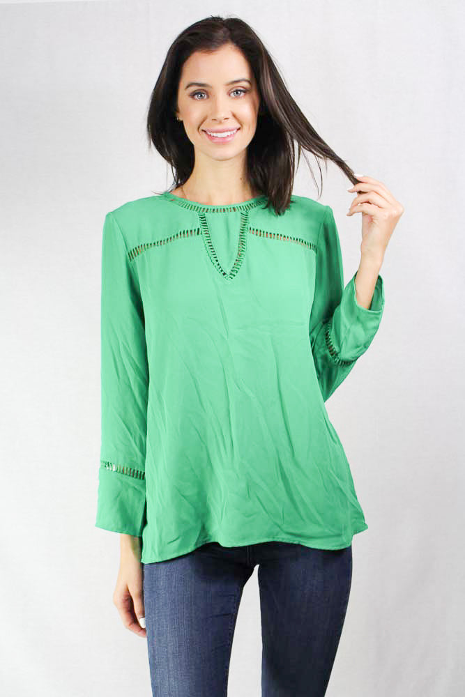 long sleeve green scoop neck blouse