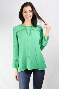 long sleeve green scoop neck blouse