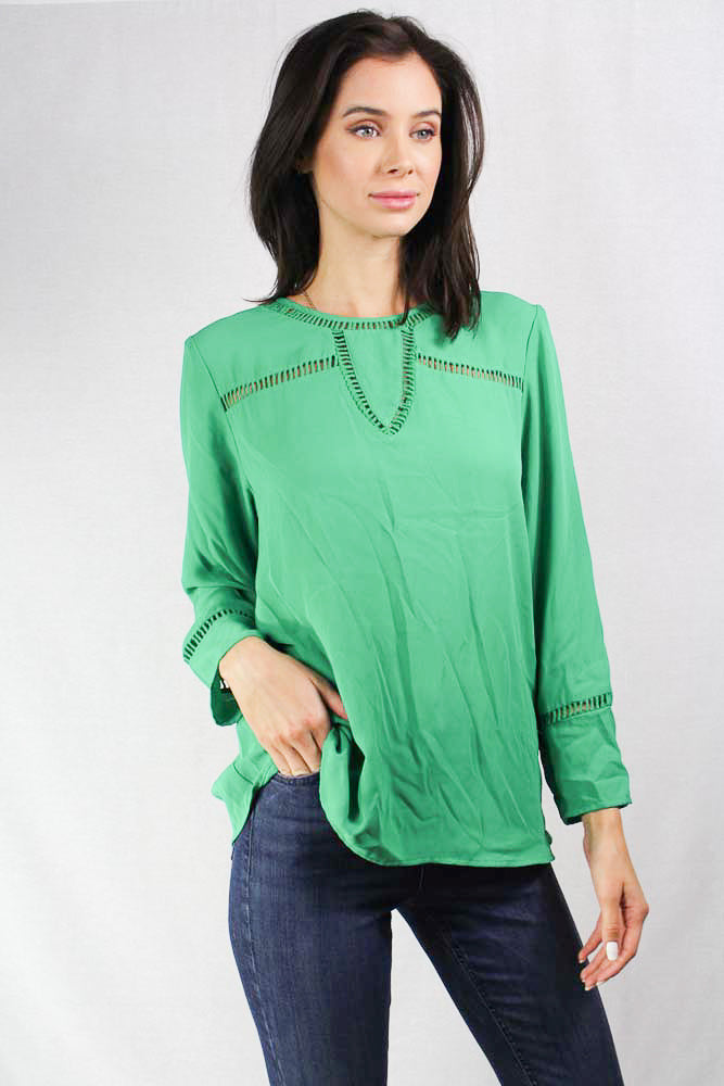 long sleeve green scoop neck blouse