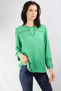 long sleeve green scoop neck blouse