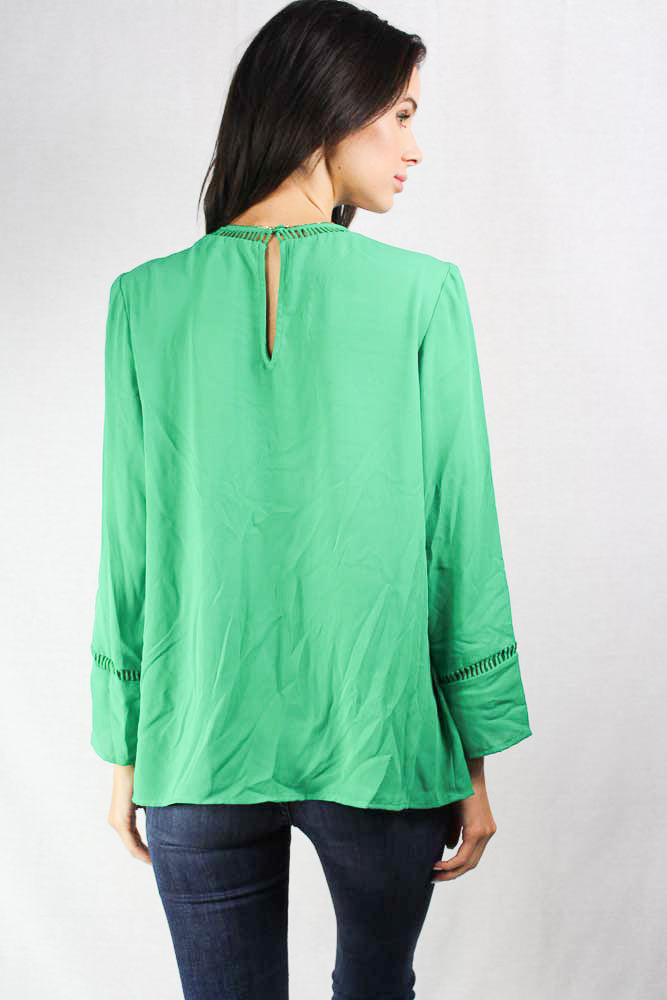 long sleeve green scoop neck blouse