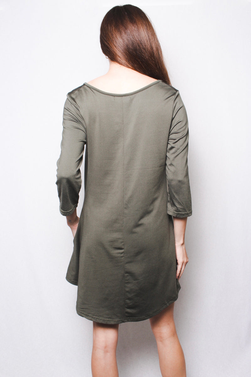 Women's Round Neck Short Sleeves Casual Tunic with Pocket