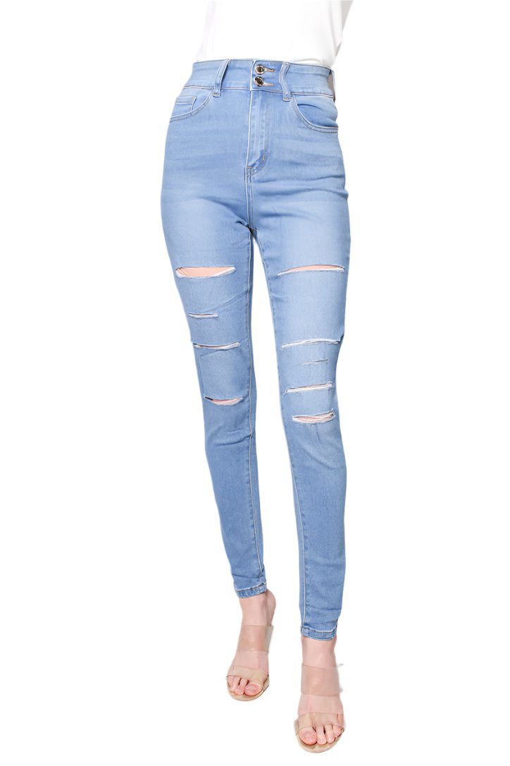 Women's High Waist Medium Wash Ripped Jeans