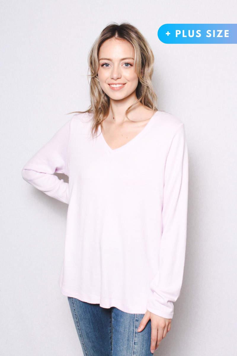 Women's Plus Size Long Sleeves V Neck Light Sweater Top (Matty M)