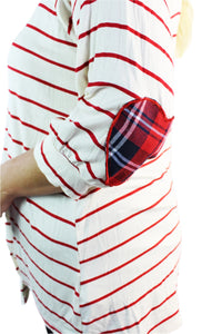 Women's Plus Size 3/4 Sleeve Red Stripes Tie Knot