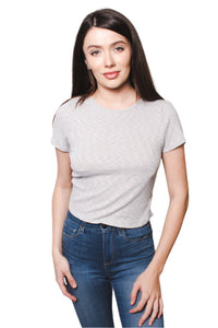 Women's Ribbed Round Neck Short Sleeves Lace-Up Back Cropped Top
