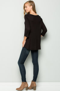 Women's 3/4th Sleeve Solid Top with Knot