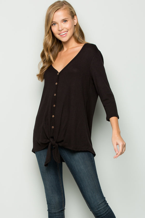 Women's 3/4th Sleeve Solid Top with Knot