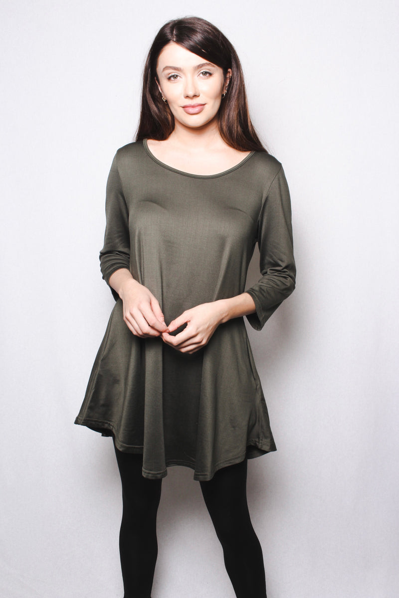 Women's Round Neck Short Sleeves Casual Tunic with Pocket