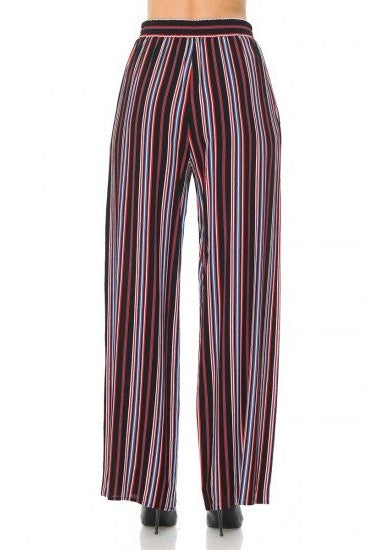 Women's Wide Hem Vertical Stripes Paper Bag Pants