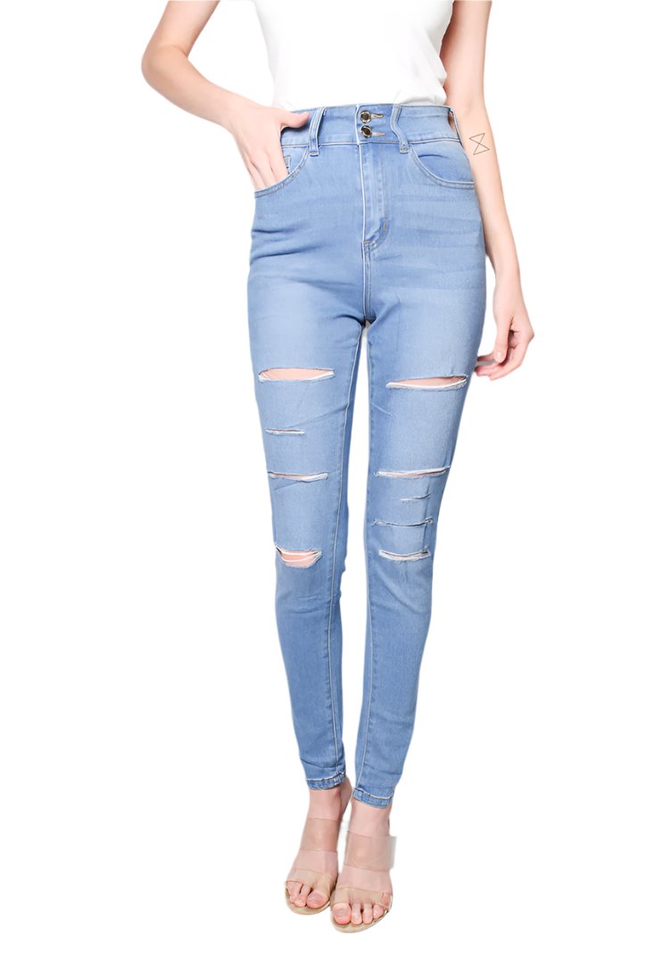 Women's High Waist Medium Wash Ripped Jeans