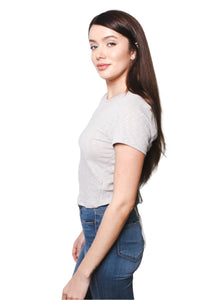 Women's Ribbed Round Neck Short Sleeves Lace-Up Back Cropped Top
