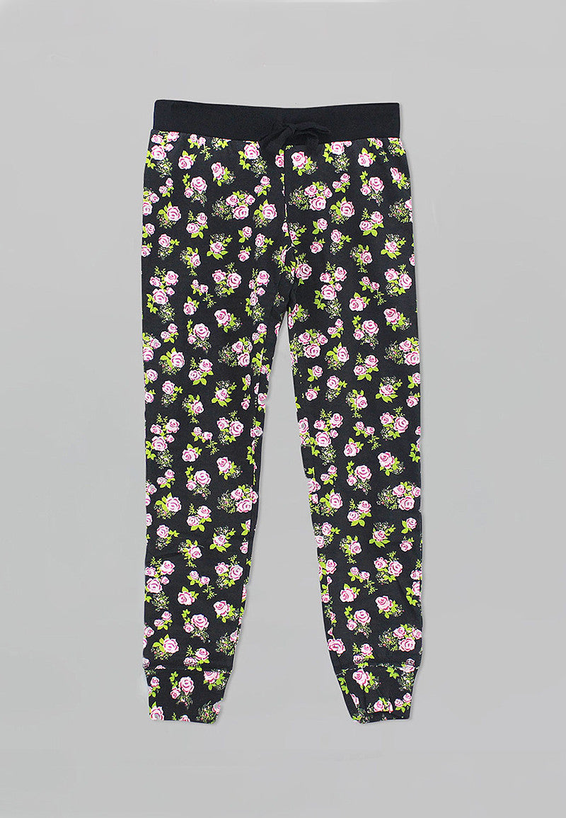 Black Floral Jogger Pants - Girls