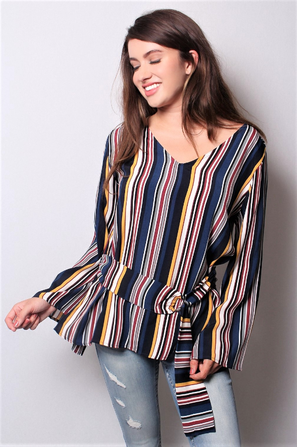 Women's Front Belted Long Sleeves Tunic Top