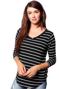 Women's 3/4th Sleeve V Neck Stripe Top