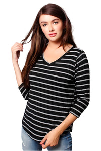 Women's 3/4th Sleeve V Neck Stripe Top