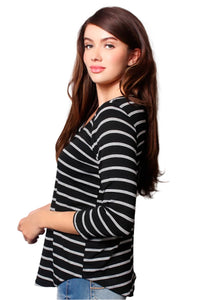 Women's 3/4th Sleeve V Neck Stripe Top