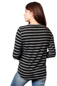 Women's 3/4th Sleeve V Neck Stripe Top