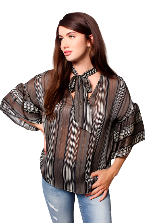 Women's Tiered Sleeve Tunic Top with Ribbon Choker