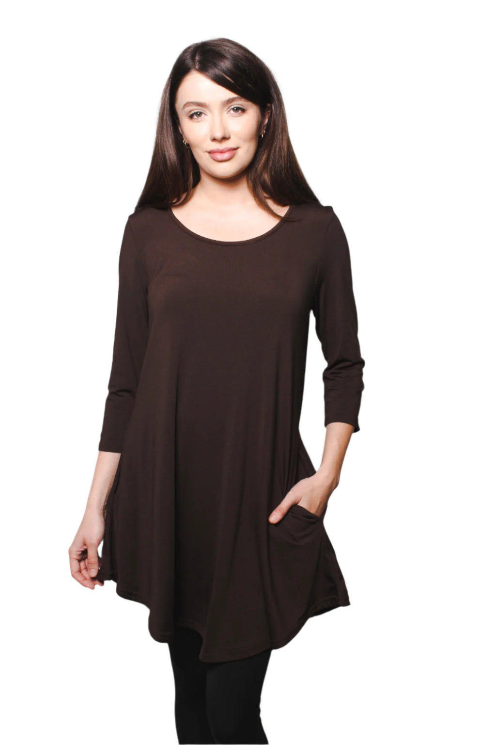 Women's Round Neck Short Sleeves Casual Tunic with Pocket