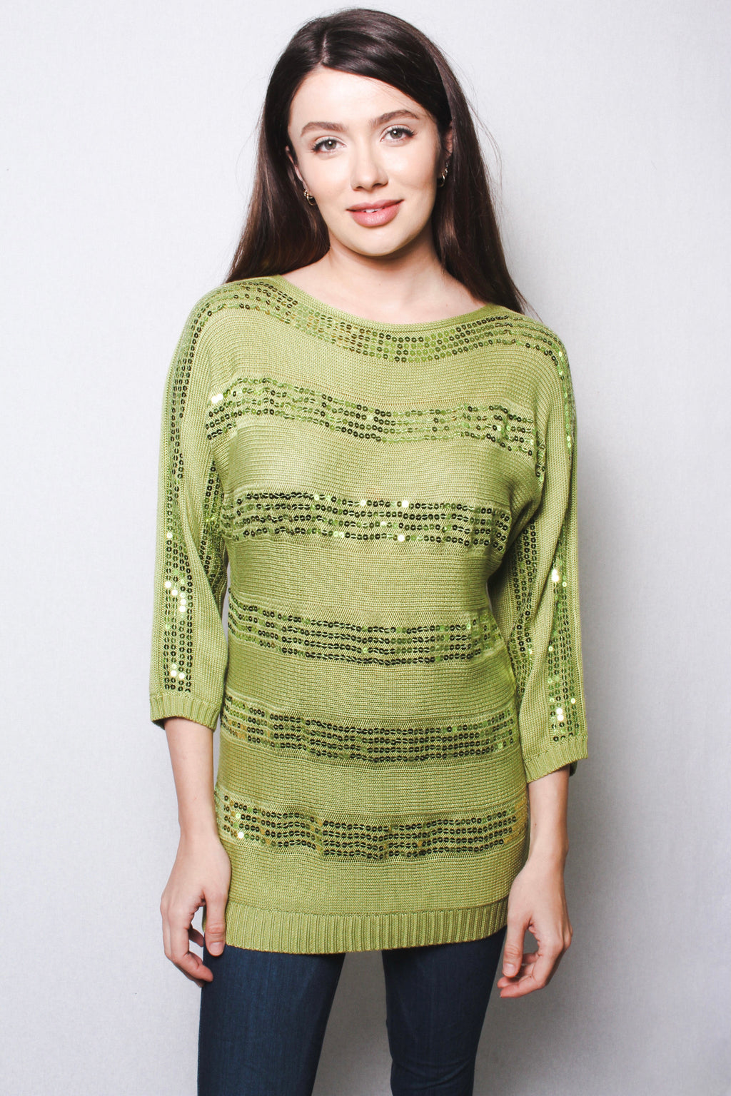 Women's Knited Long Sleeves Sequin Tunic Sweater