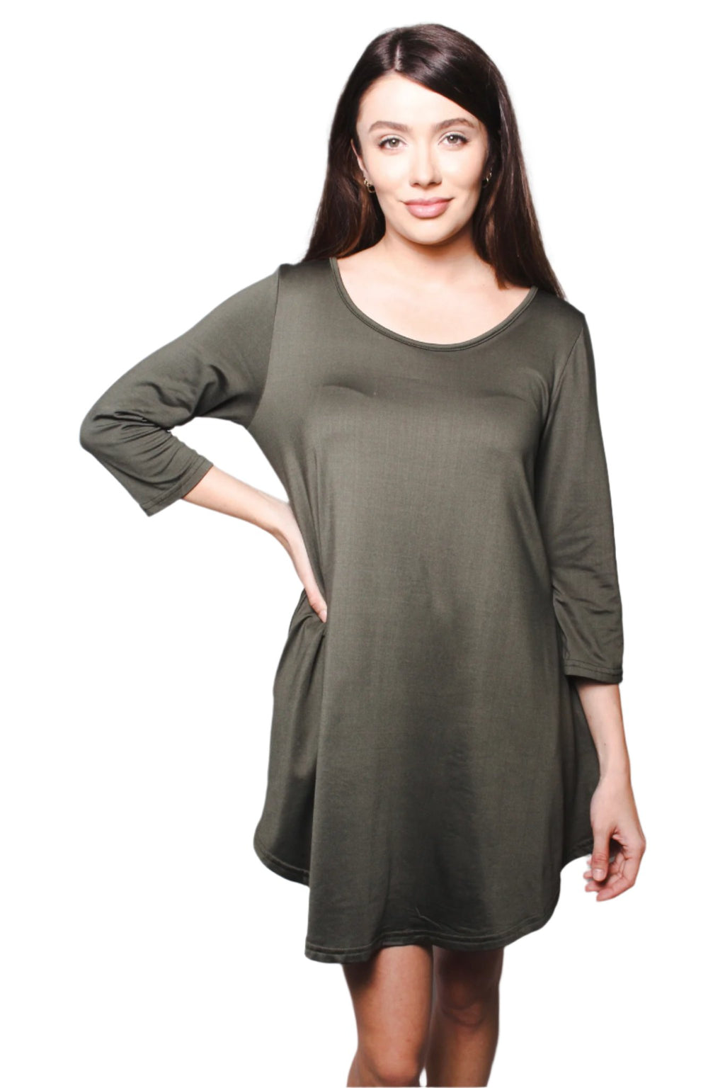 Women's Round Neck Short Sleeves Casual Tunic with Pocket