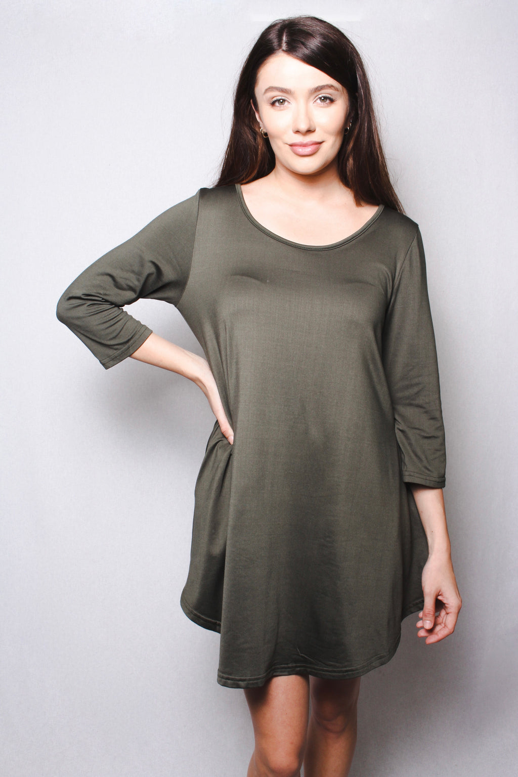 Women's Round Neck Short Sleeves Casual Tunic with Pocket
