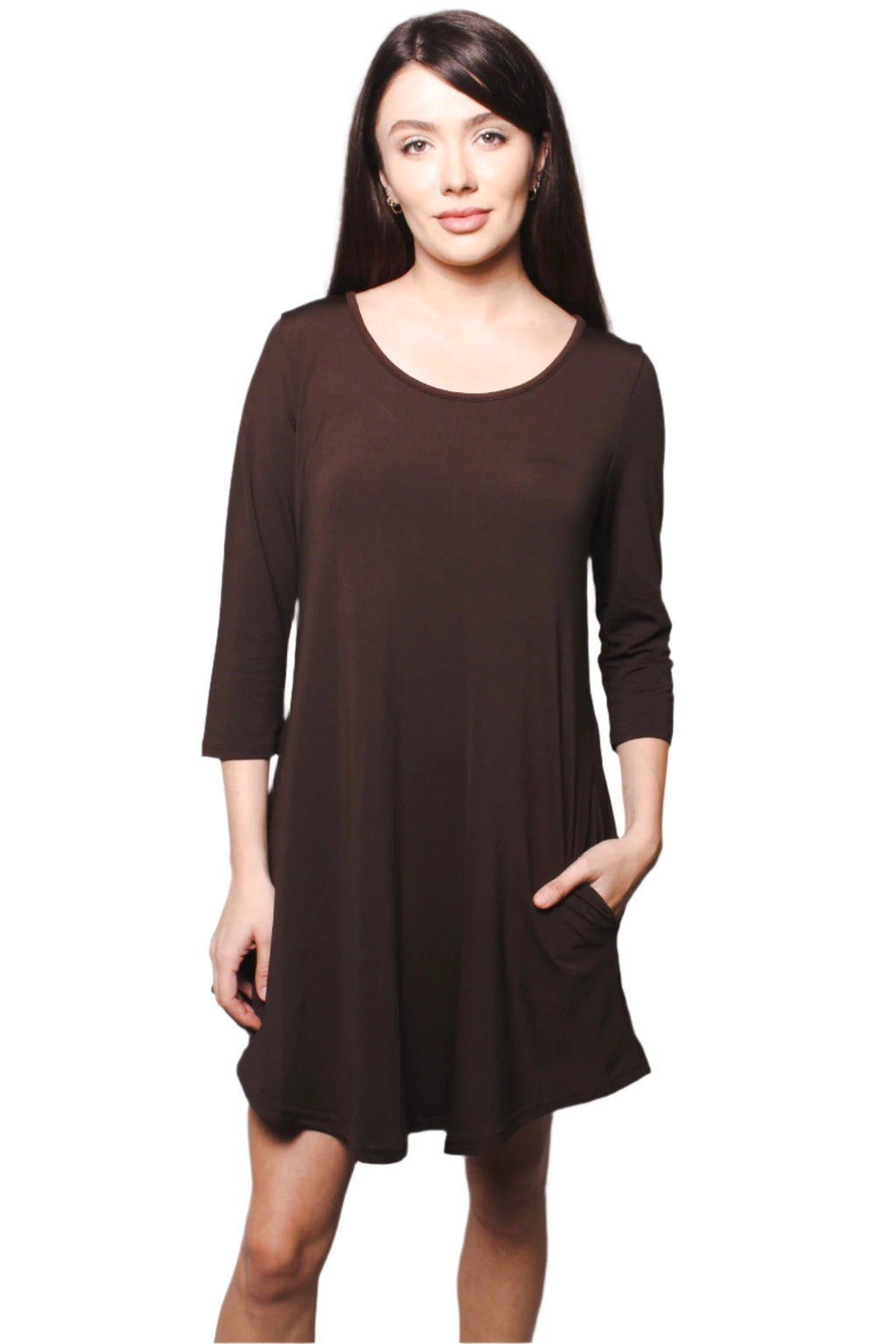 Women's Round Neck Short Sleeves Casual Tunic with Pocket