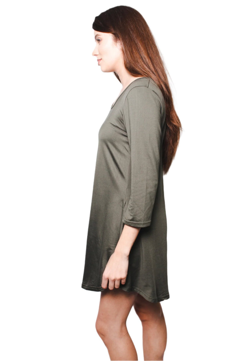 Women's Round Neck Short Sleeves Casual Tunic with Pocket