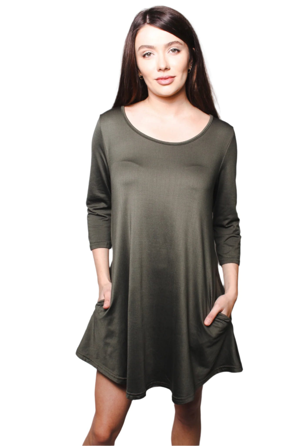 Women's Round Neck Short Sleeves Casual Tunic with Pocket