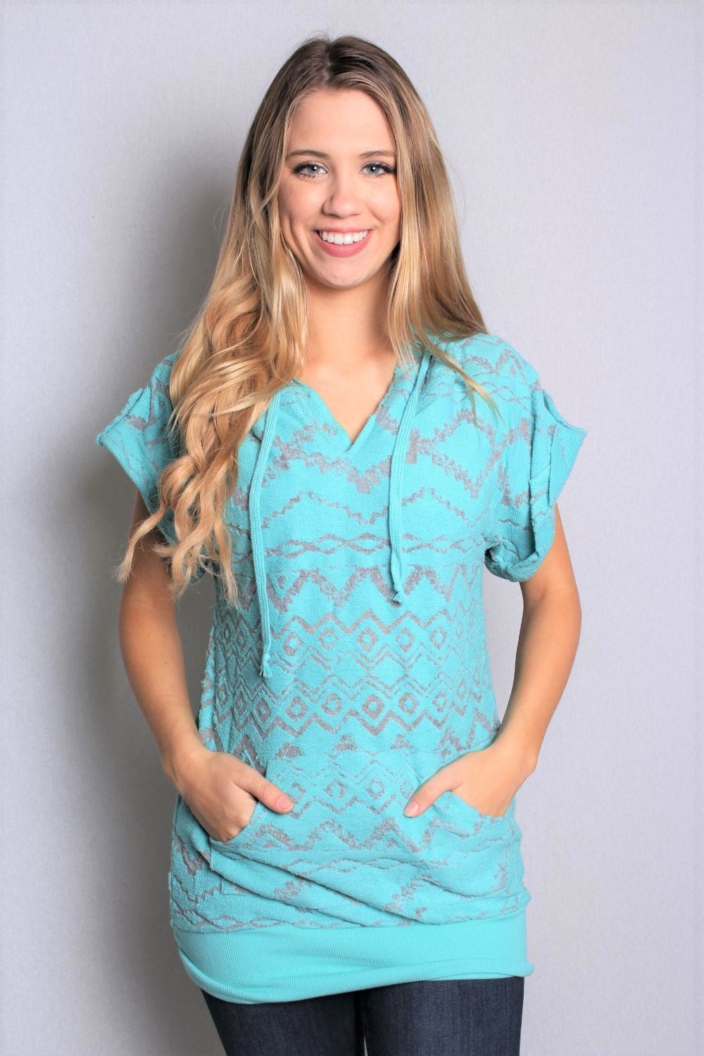 Women's Tribal Hoodie Short Sleeve Sweater