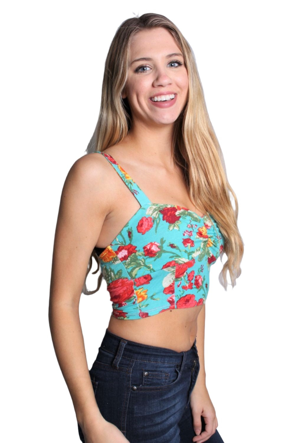 Women's Turquoise Floral Crop Top