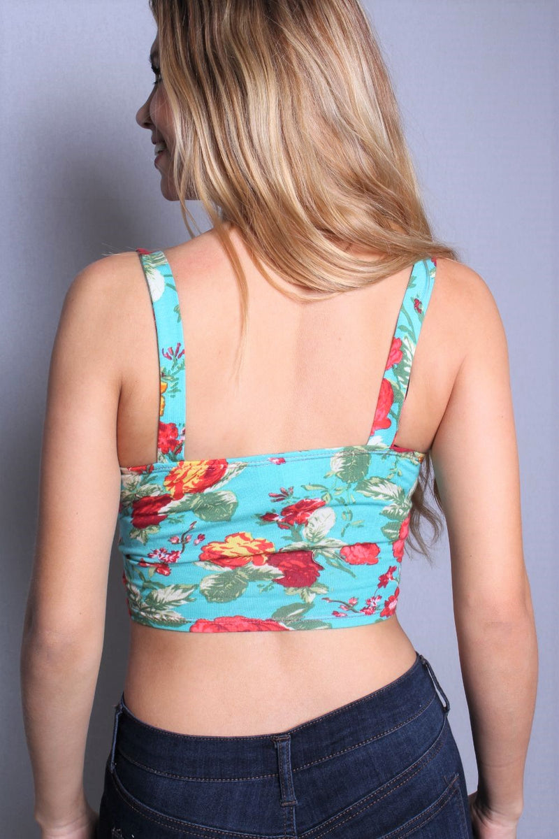 Women's Turquoise Floral Crop Top