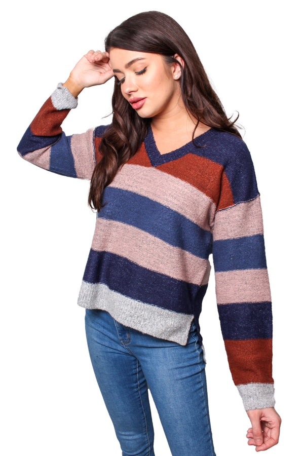 Women's Long Sleeves V Neck Knitted Sweater