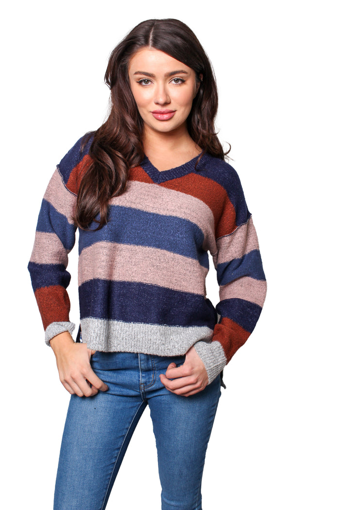 Women's Long Sleeves V Neck Knitted Sweater