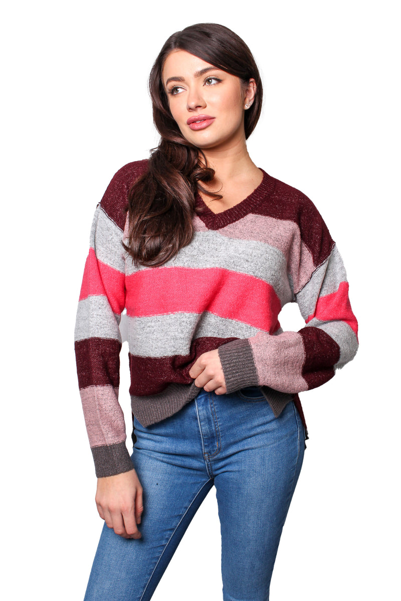 Women's Long Sleeves V Neck Knitted Sweater