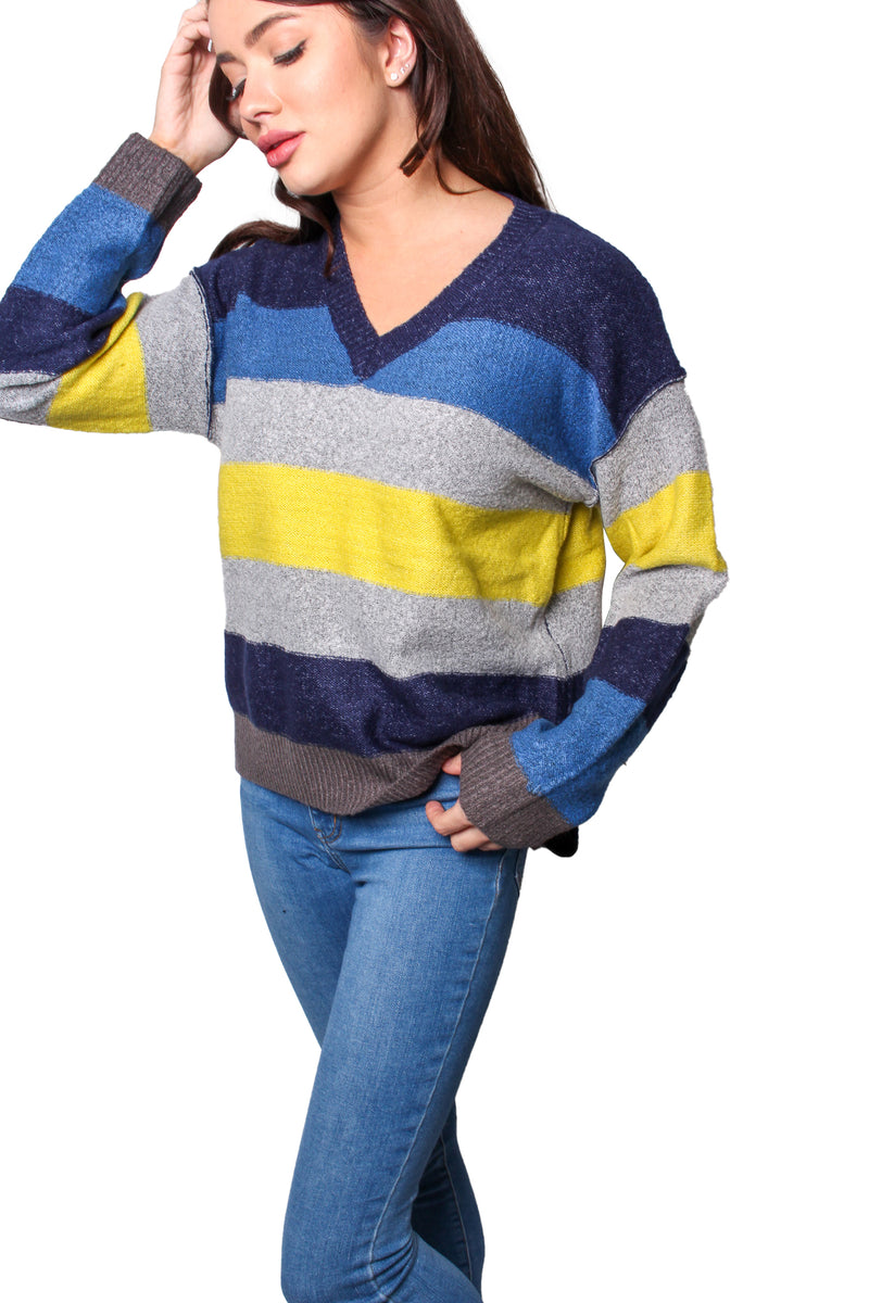 Women's Long Sleeves V Neck Knitted Sweater