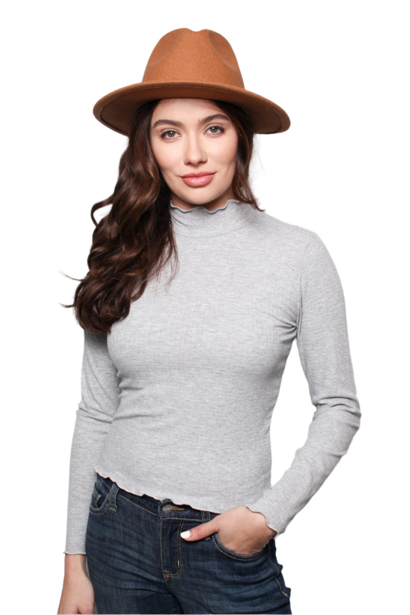 Women's Long Sleeves Mock Neck Ribbed Cropped Top