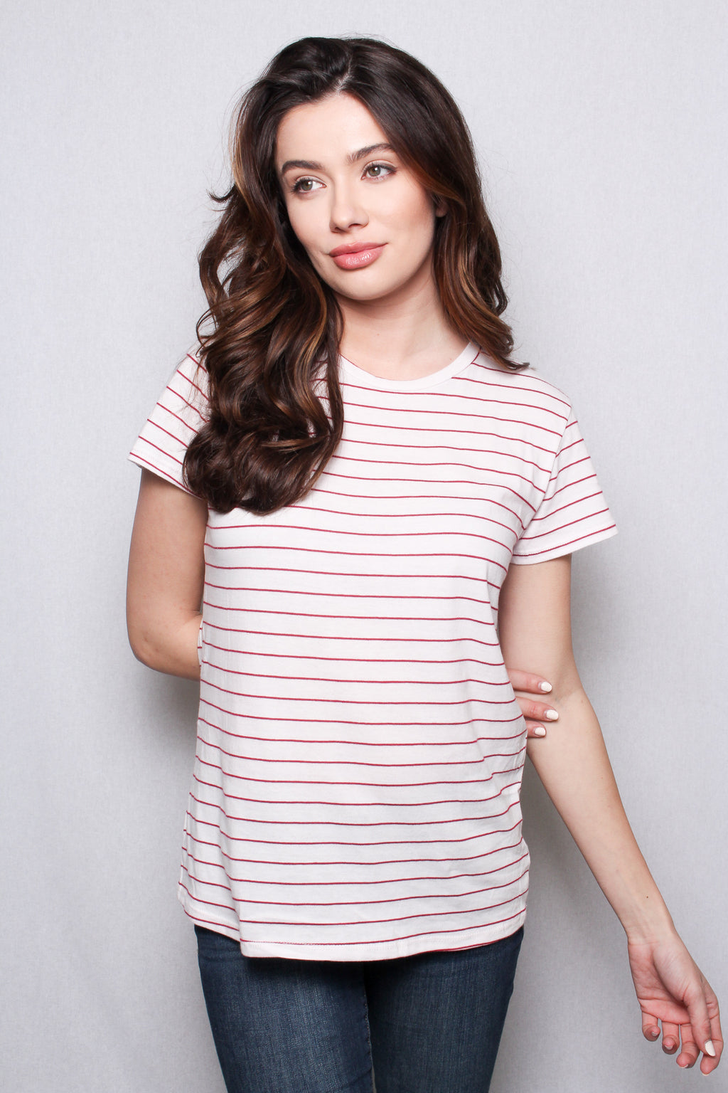 Women's Short Sleeves Crew Neck Stripe Comfy Shirt