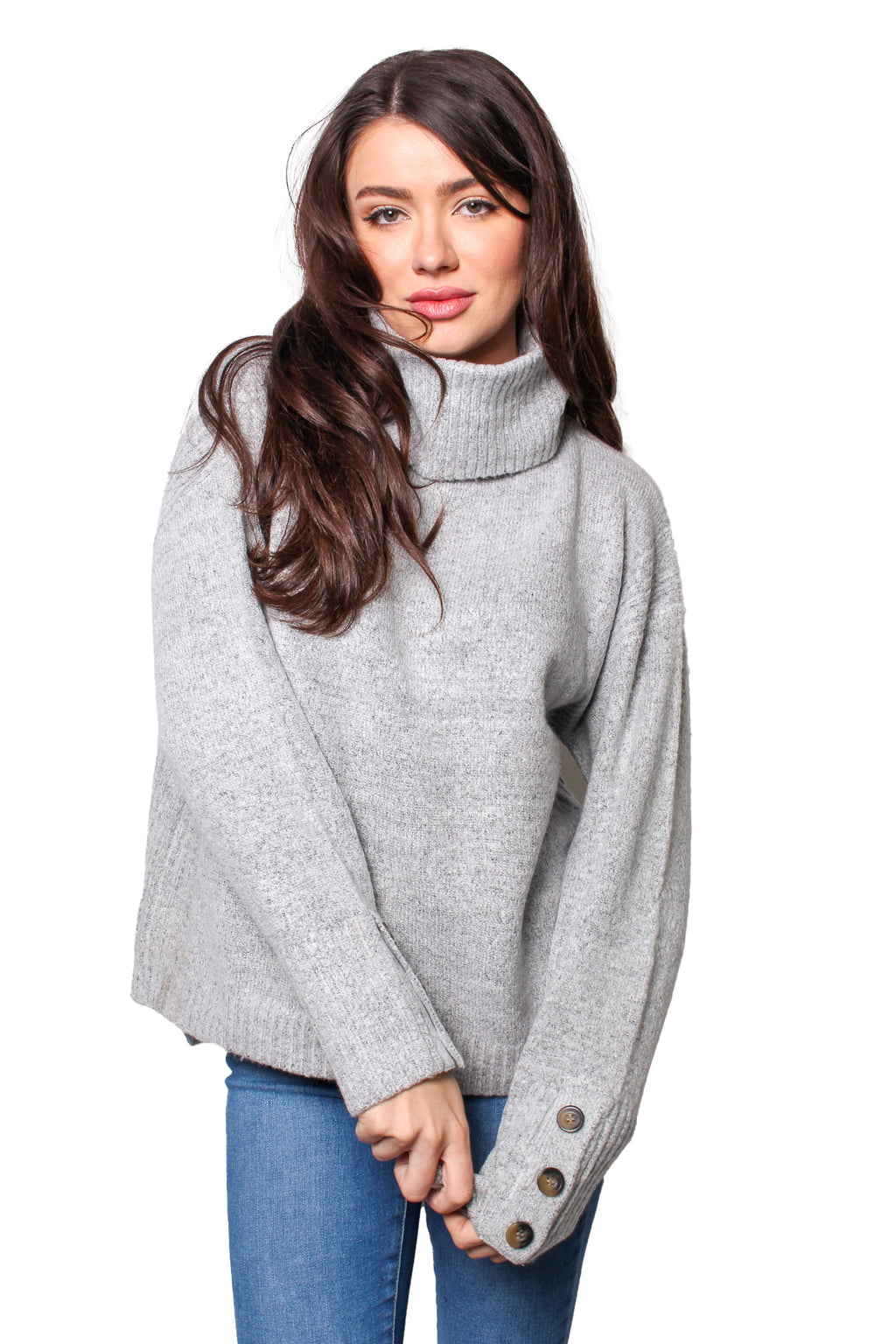 Women's Long Sleeves Cowl Neck Knitted Pullover Sweater