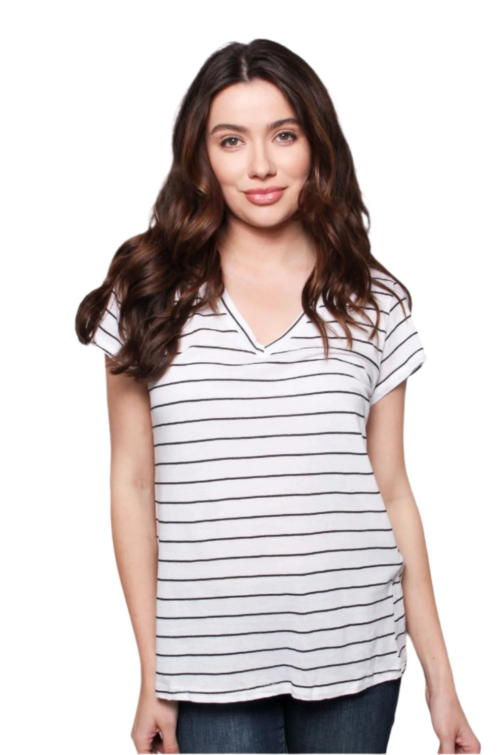 Women's Short Sleeves V Neck Stripe Comfy Shirt