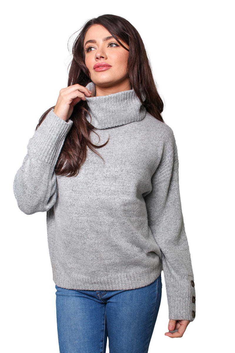 Women's Long Sleeves Cowl Neck Knitted Pullover Sweater
