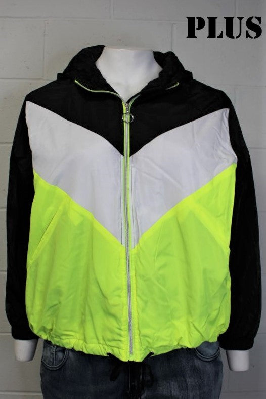 Women's Plus Neon Color Block Hoodie Jacket