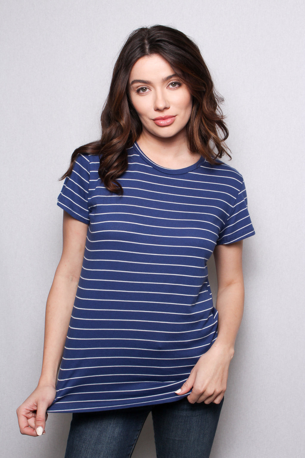 Women's Short Sleeves Crew Neck Stripe Comfy Shirt