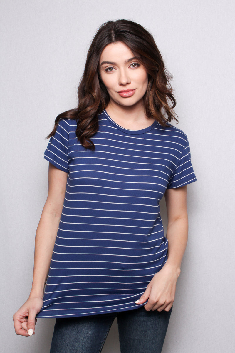 Women's Short Sleeves Crew Neck Stripe Comfy Shirt