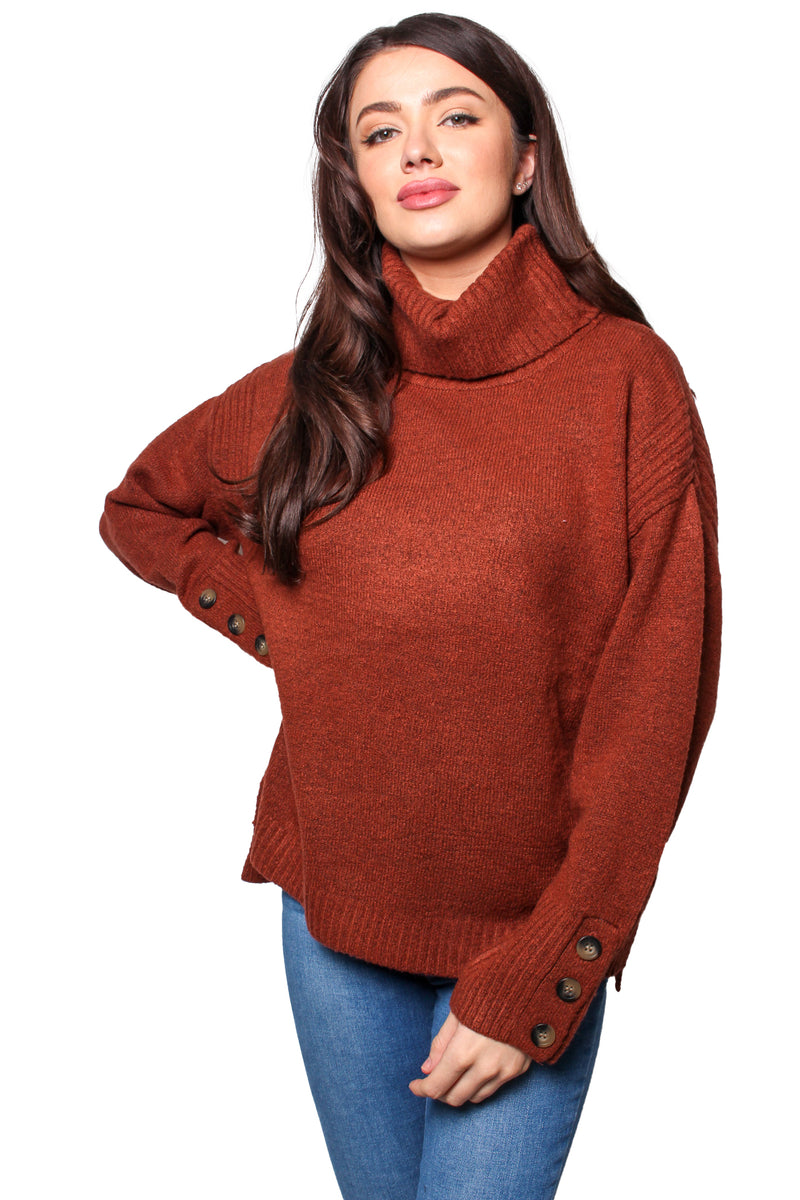 Women's Long Sleeves Cowl Neck Knitted Pullover Sweater