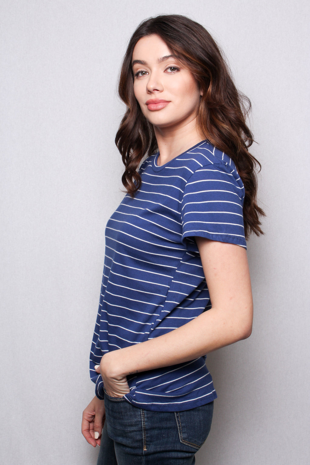 Women's Short Sleeves Crew Neck Stripe Comfy Shirt