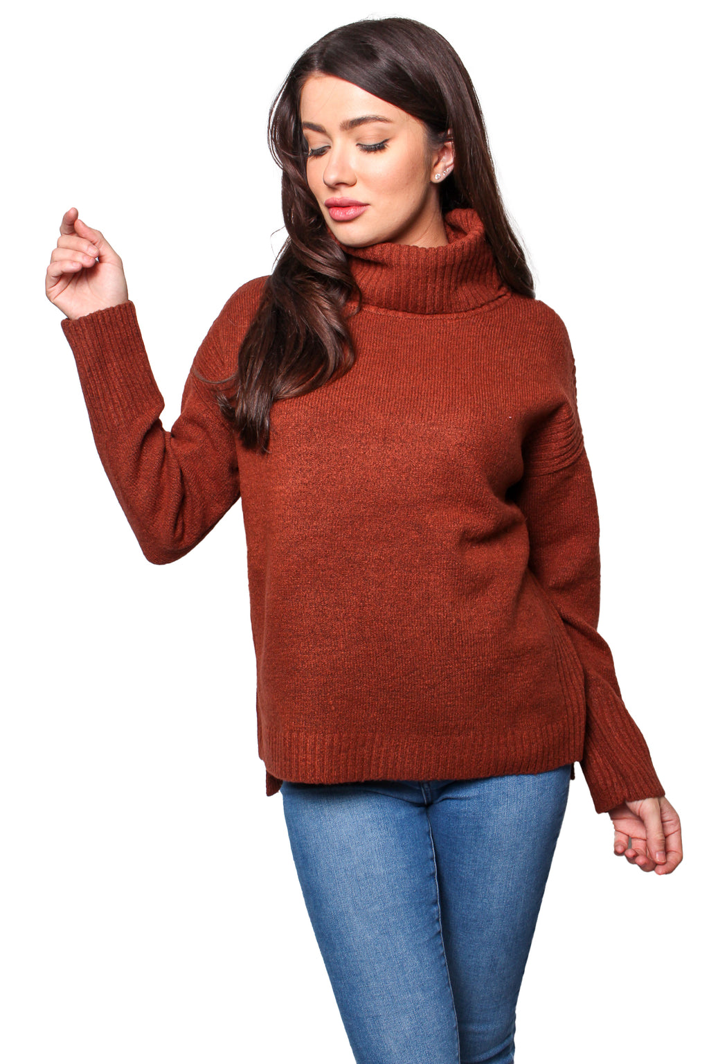 Women's Long Sleeves Cowl Neck Knitted Pullover Sweater
