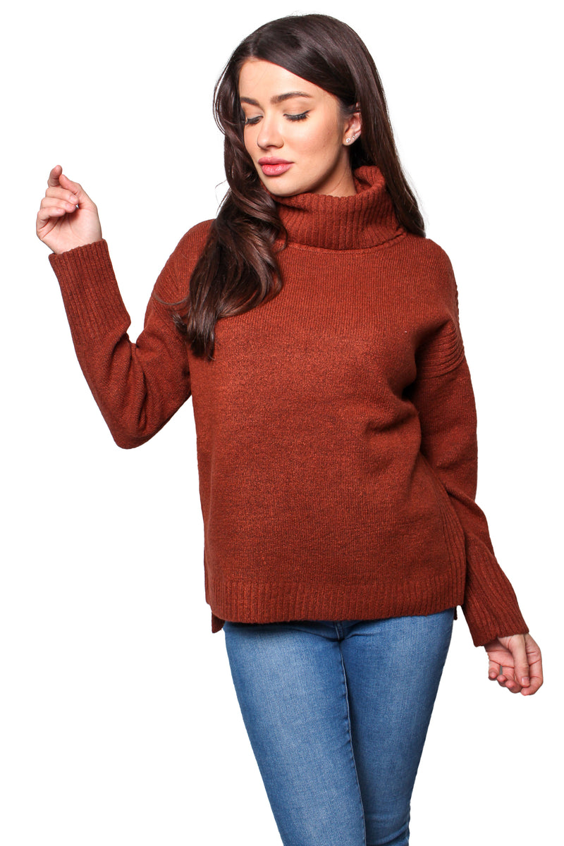 Women's Long Sleeves Cowl Neck Knitted Pullover Sweater
