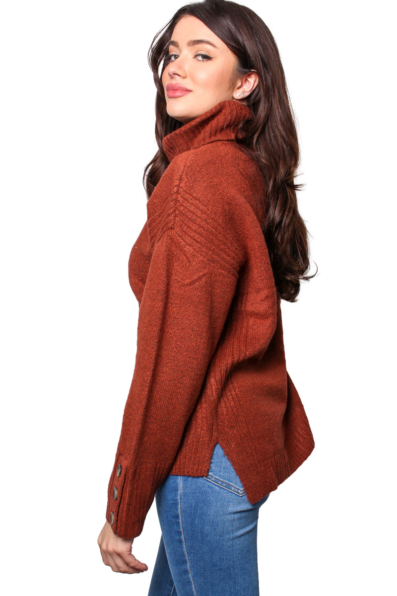 Women's Long Sleeves Cowl Neck Knitted Pullover Sweater